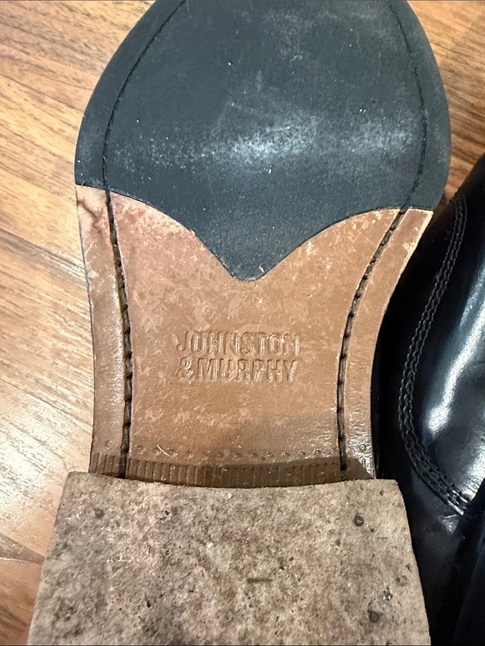 Johnston & Murphy Black Leather Cap-Toe Oxfords